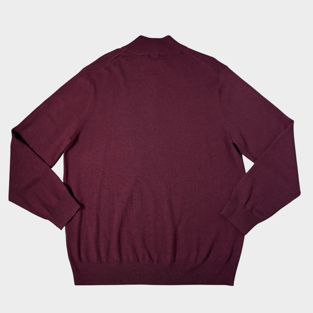 Jos A Bank Traveler 100% Merino Wool 1/4 Zip Sweater Mens XL Burgundy Old Money - Picture 3 of 6